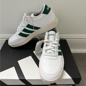 Adidas White Sneakers with Green Stripes